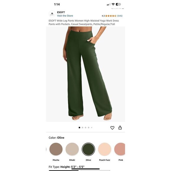 ESOFT Wide Leg Pants High-Waisted Yoga Work Dress Pants Pockets M NWOT - Picture 1 of 6